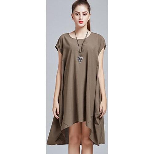 Loose Large Size Dress 2019 Summer Bat Sleeve Irregular Hem Solid Color Dress Trend Fashion Short Sleeve