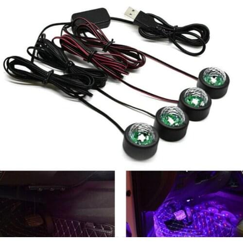 1set Footwell Light USB Car LED Atmosphere decoraLamp colorful sound control Interior Ambient light full of stars one drags four