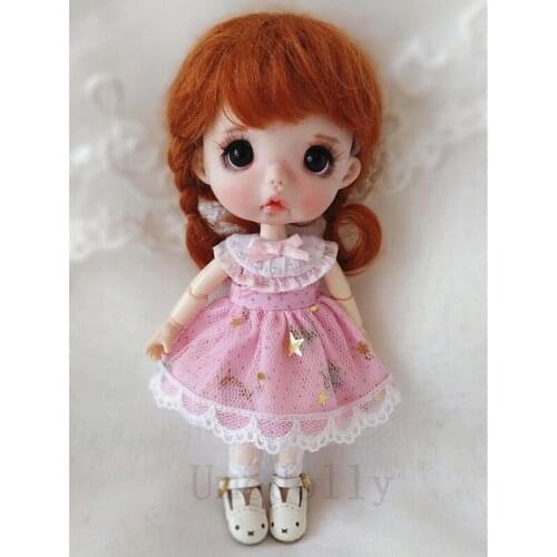 1 PCS OB11 Doll Lovely Pink Lace Dress with A Tulle Round Neck for obitsu 11, 1/8 BJD Doll Clothes Accessrioes