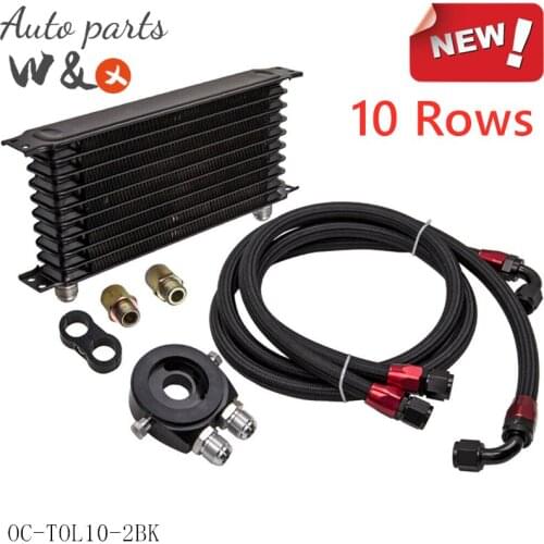 10 Rows Oil Cooler Engine Oil Radiator & Sandwich Oil Adapter kit with 3/4''X16 AND M20X1.5 And Oil Hose