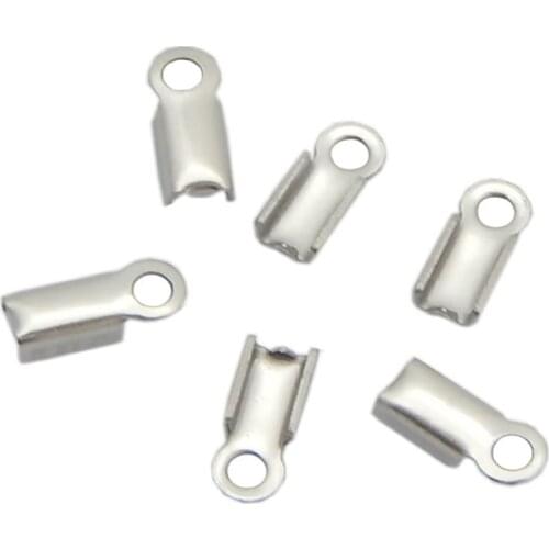 100Pcs/lot Silver Stainless Steel Cord Crimp End Caps Buckle Tips Necklace Bracelet Connectors Clasp Hooks Jewelry Findings