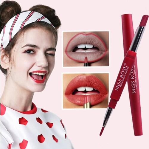 New 2 In1 Double-end Matte Lipstick Lip Gloss Sexy Red Women Beauty Lips Makeup Lip Liner Waterproof Moisture Long Lasting TSLM1