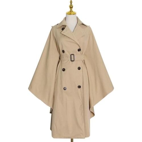 2021 spring womens trench coats khaki fashion куртка женская casual lapel design windbreaker lace-up waist bat sleeve jacket