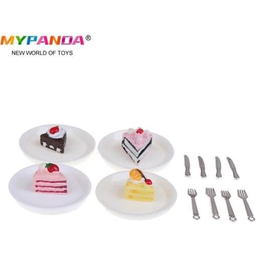 4Pcs 1/12 1/6 Dollhouse Miniature Cakes Plate Knife Fork Dolls House Accessories Simulation Kitchen Toys