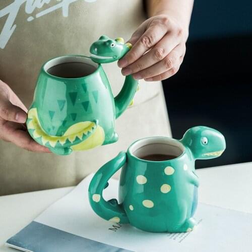 540ml Cartoon 3D Tyrannosaurus Brachiosaurus Mugs Handpainted Underglaze Ceramic Cups For Children Kids Gift Lovely Big Mug Cup