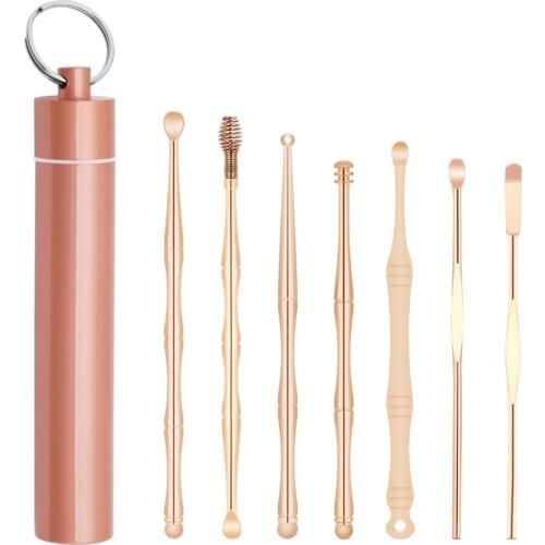 7pcs Ear Wax Remover with Stainless Steel Storage Case Earpick Ear Pick Cleaner Spoon Ear Care Cleaning Tools Ear Health Care