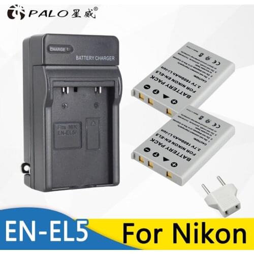 PALO bateria 2pcs EN-EL5 ENEL5 EN EL5 Digital Camera Battery + Charger for NIKON COOLPIX P510 P530 3700 4200 5200 5900 S10 P4 P3