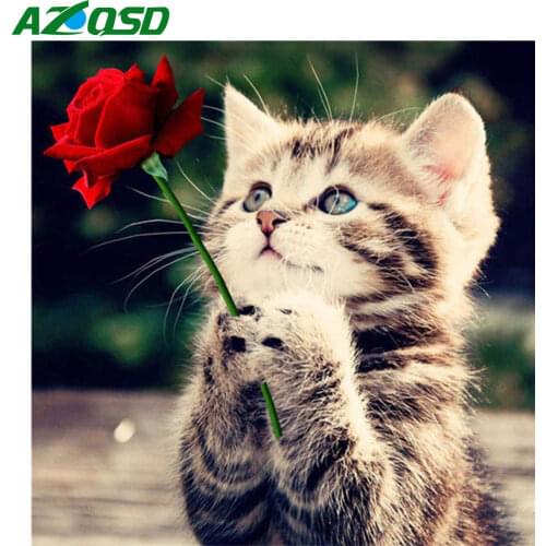 AZQSD Diamond Embroidery Cat Cross Stitch Kits Home Decoration Diamond Painting Animal Full Square Drill Mosaic Needlework