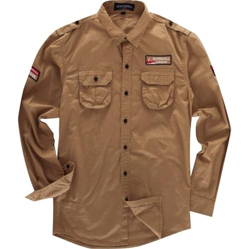 Large Size Mens Outdoor Tactical Climbing Camping Hiking Clothes Male Wear Long Sleeve Lapel Pure Cotton Fishing Hunting Shirt