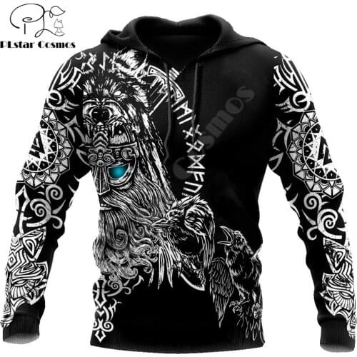 Brand Fashion Autumn Hoodies Odin Viking Tattoo 3D All Over Printed Mens Sweatshirt Unisex Zipper Hoodies Casual Jacket