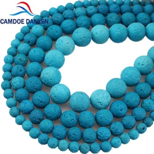 Natural Lava Stone Acid Blue Volcanic Dyeing Stone Round Loose Beads Diy Spacer Beads 6 8 10 12mm Bracelet Jewelry Making