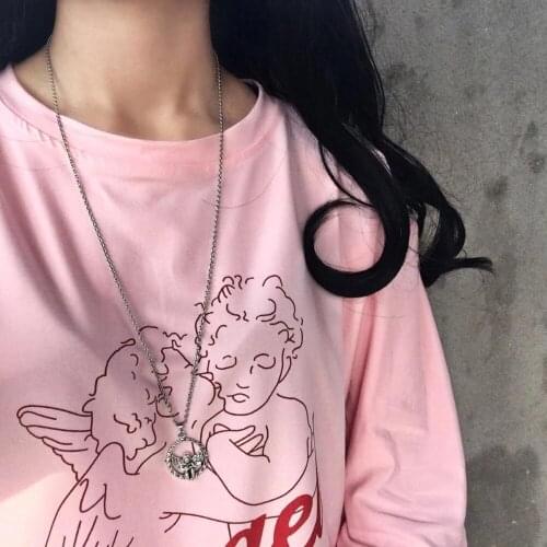 Harajuku Style Wreath Guitar Cupid Angel Pendant Necklace Cool Hip Hop Sweater Chain Fashion Jewelry For Unisex