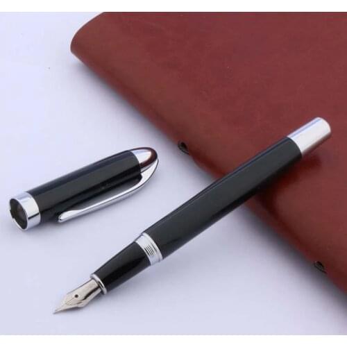High quality brand BAOER BLACK metal new gift SilverTrim Fountain Pen Business Office school supplies Writing ink pen