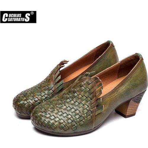 Cuculus New Spring Autumn Bow Handmade Genuine Leather Shoes Woman Fashion Shoes Women High Heel Shoes Non-slip Lady Pumps