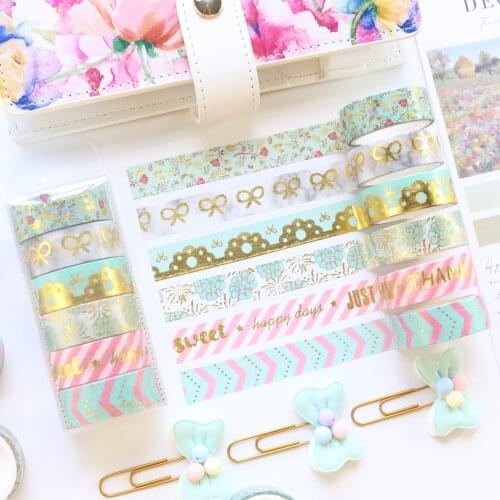 Domikee 6 rolls cute gold foil traveler journal decorative washi tapes lot diary planner craft DIY paper masking tape stationery