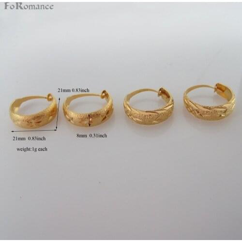Foromance TWO STYLES YELLOW GOLD GP NUGGET HOOP TALL WIDTH ALL 21MM 0.83" EARRING WITH DIFFERENT PATTERN