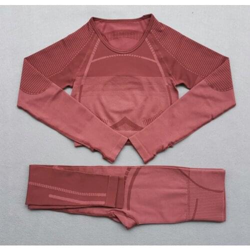 Seamless Yoga Sets For Women Long Sleeve Crop Top Fitness Seamless Legging Sets Workout Gym Clothing Active Gym Suits
