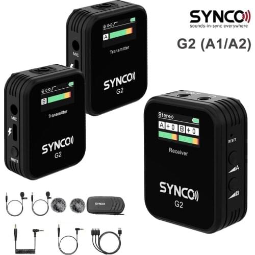 SYNCO G2 A1 A2 Lavalier Condenser Wireless Microphone System for Smartphone DSLR Camera Realtime Monitoring 70M Transmission Mic