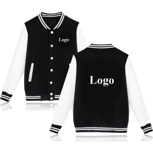 Kpop Customized Button Baseball Hoody Jacket Sweatshirt Accepted Any Logo Black White Prints Autumn Winter Coat Outerwears