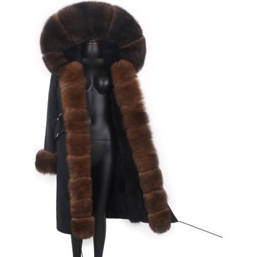 2021 X-Long Parka Winter Jacket 7XL Women Real Fur Coat Big Natural Raccoon Fur Hood Streetwear Detachable Outerwear New