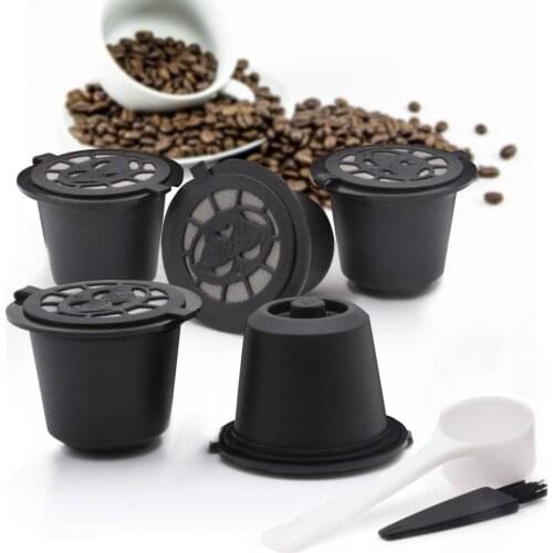 5PCS/lot Refillable Reusable Nespresso Coffee Capsule With 1PC Plastic Spoon brush Filter Pod For Original Line Siccsaee Filters