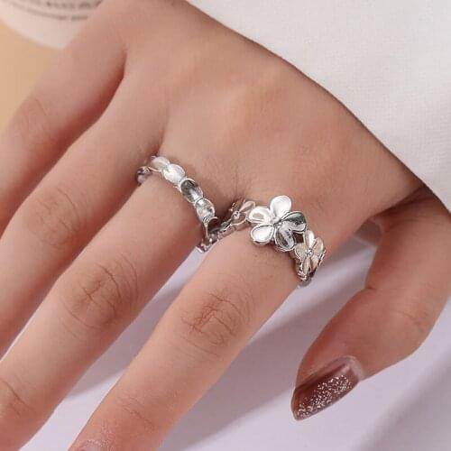 2 Pieces/ Set 2021 Ins Trendy Gold Flower Irregular Minimalism Open Cuff Finger Rings Set Korean Fashion Women Party Jewelry