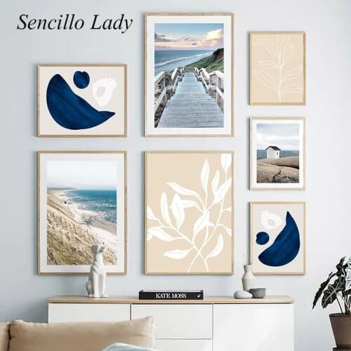 Sea Beach Sunset Landscape Canvas Painting Geometry Abstract Poster Wall Art Print Nordic Modern Picture Living Room Decoration