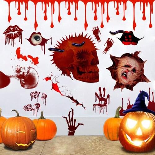 Blood Handprint Festival Wall Stickers Living Room Decoration Glass Halloween Terror Sticker 3D Creative Room Decor Wallpaper