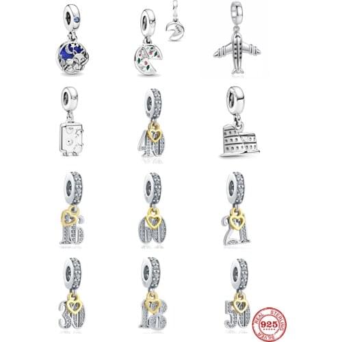 NEW European Birthday Celebration Rabbit Airplane Pendant DIY Fine Beads Fit Original Pandora Charms silver 925 Bracelet Jewelry