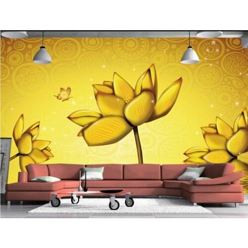 Custom papel DE parede floral ,Golden Lotus,3D photo mural for living room bedroom TV backdrop wallpaper