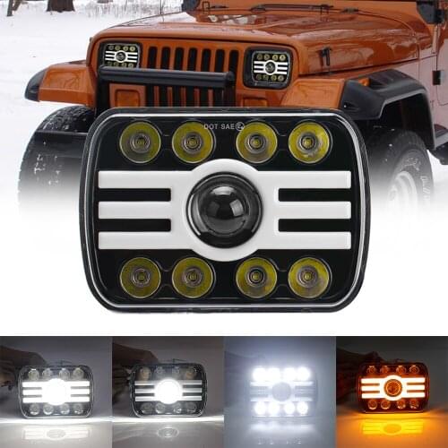OKEEN 5x7 Inch H4 LED Square Headlights 45W Waterproof Hi-Lo Beam Work Light DRL Angle Eyes For Jeep Wrangler Motorcycle Truck