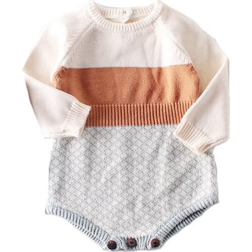 Autumn 0-3Yrs Newborn 2020 New Baby Retro knitting Jumpsuit Cotton Baby long sleeve Rompers Infant Baby knitting Jumpsuit