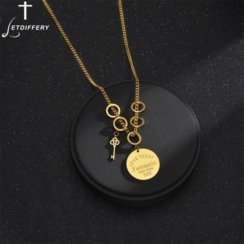 Letdiffery New Key Pendant Necklace Stainless Steel Round Necklaces Fashion Choker Women Girls Party Jewelry Birthday Gifts