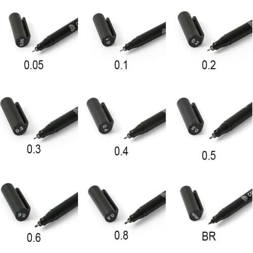 Pigment Marker Liner Pen 9 Size Tip 0.05 0.1 0.2 0.3 0.4 0.5 0.6 0.8 Brush Black Sketching Drawing Pigma Sketch Fineliners Pen
