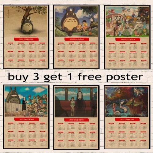 Japanese cartoon film manga Hayao Miyazaki works painting Spirited Away/Princess Mononoke retro style 2022 Calendar poster
