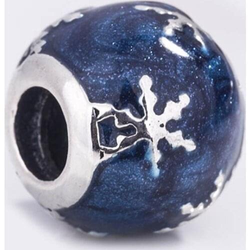 Authentic S925 DIY Jewelry Wintry Delight Charms fit Lady Bracelet Girl Lady Birthday Gift Midnight Blue Enamel