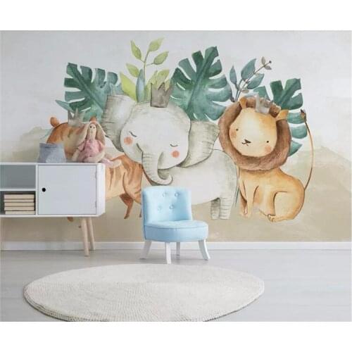 Custom wallpaper Nordic Modern Simple Cute Animal Elephant Lion Childrens Room Background Wall mural 3d wallpaper