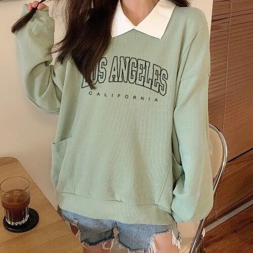 Pullover Sweatshirt Oversized Green Long Sleeve Hip Los Angeles California Hoodie Hop Harajuku Casual Letter Printed Collar Top