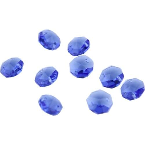 Light Blue 14mm Octagon Beads With 1 Hole/2 Holes Crystal Lighting Lamp Parts Beads Strand Component For Home Wedding & DIY