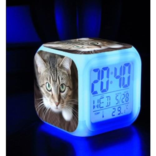 LED Color Change Table Digital Alarm Clocks Cat Dog Bedside Glowing for Kids Birthday Gift Toys