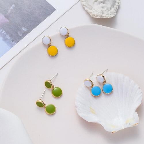 2020 Summer Japan Korea Arrival Double Color Geometric Long Drop Earrings for Women Metal Dangle Earrings Statement Jewelry Gift