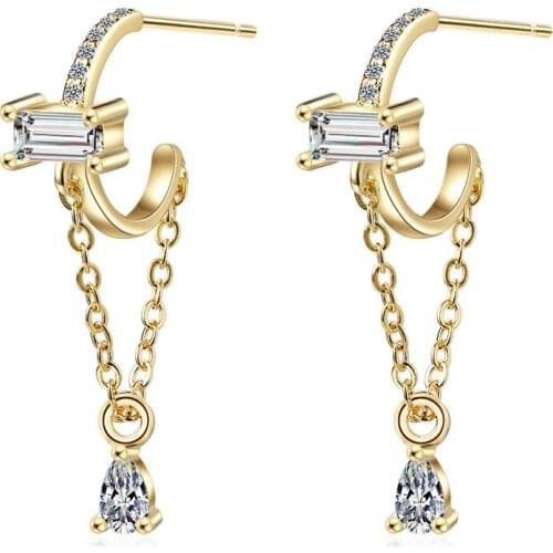Womens Fashion Fresh Charming Drop Earrings Shiny Crystal CZ Stone Exquisite Earring With Water-drop Pendant Earring Jewelry