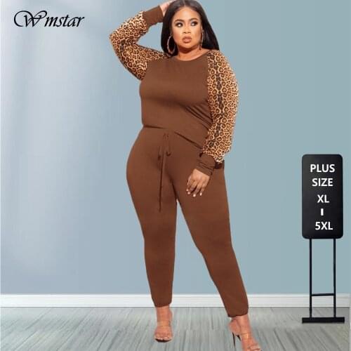 Plus Size Sets 2 Piece Outfit Women Fall Clothes Sweatsuit Tracksuit Leopard Patchwork Crop Top Leggings Wholesale Dropshipping