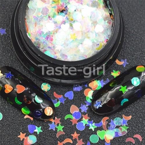 1 jar DIY Nail art Decorations Glitter Paillette Mixed style Transparent Moon Stars Sequins powder Manicure Nails Accessories