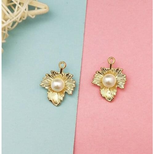 10pcs Pearl Leaf Charms Metal Pendant for Earring DIY Jewelry Accessories 20*25mm