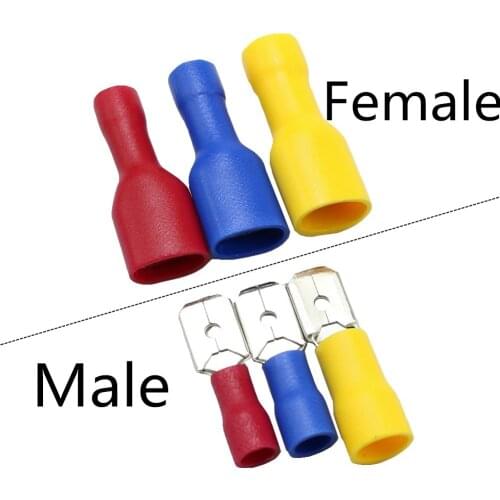 100PCS Insulated Female&Male Crimp Spade Terminals Wire Butt Connector Electrical Wire Cable Connecors Assorted Kit FDFD MDD