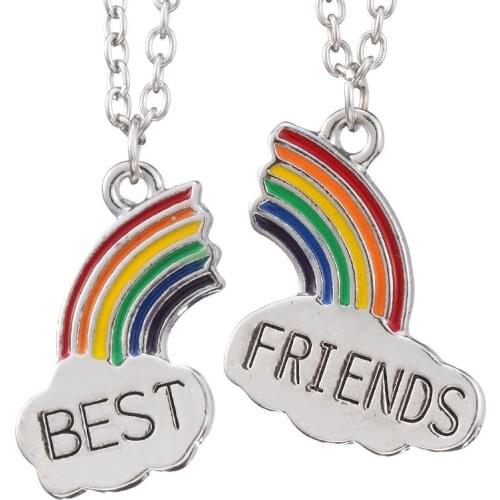 2pcs/set Cute Minimalist Best Friends Gift Hip Hop Rainbow Pendant Necklace Rock Personality Cartoon Unisex Jewelry Decor