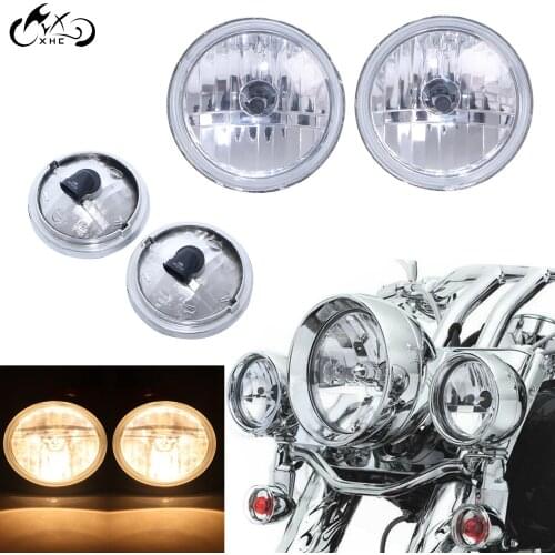 2 Pcs Motorcycle 4 1/2" 12V Chrome Spot Fog Passing Light Lamp Fit For Harley Dyna Electra Glide Road King FLHR Sportster 1200