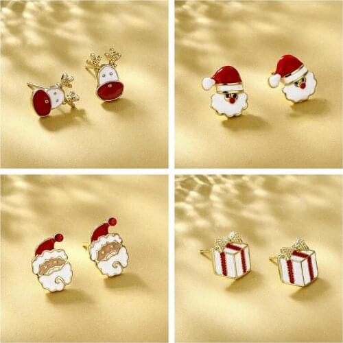 2020 Wholesale European American Earrings Ins Christmas Hot Style Dripping Elk Santa Claus Small Earrings Hot-selling Jewelry