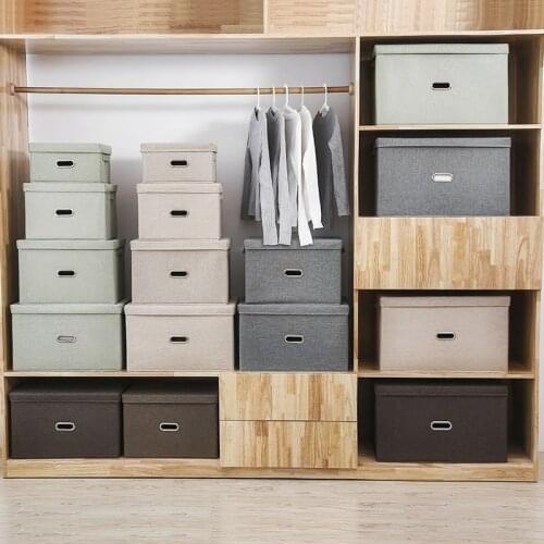 3PCS Linen Clothes Storage Box Folding Home Sundries Organizer Toy Clothes Bra Storage Bin Basket With Lid Laundry Box Container